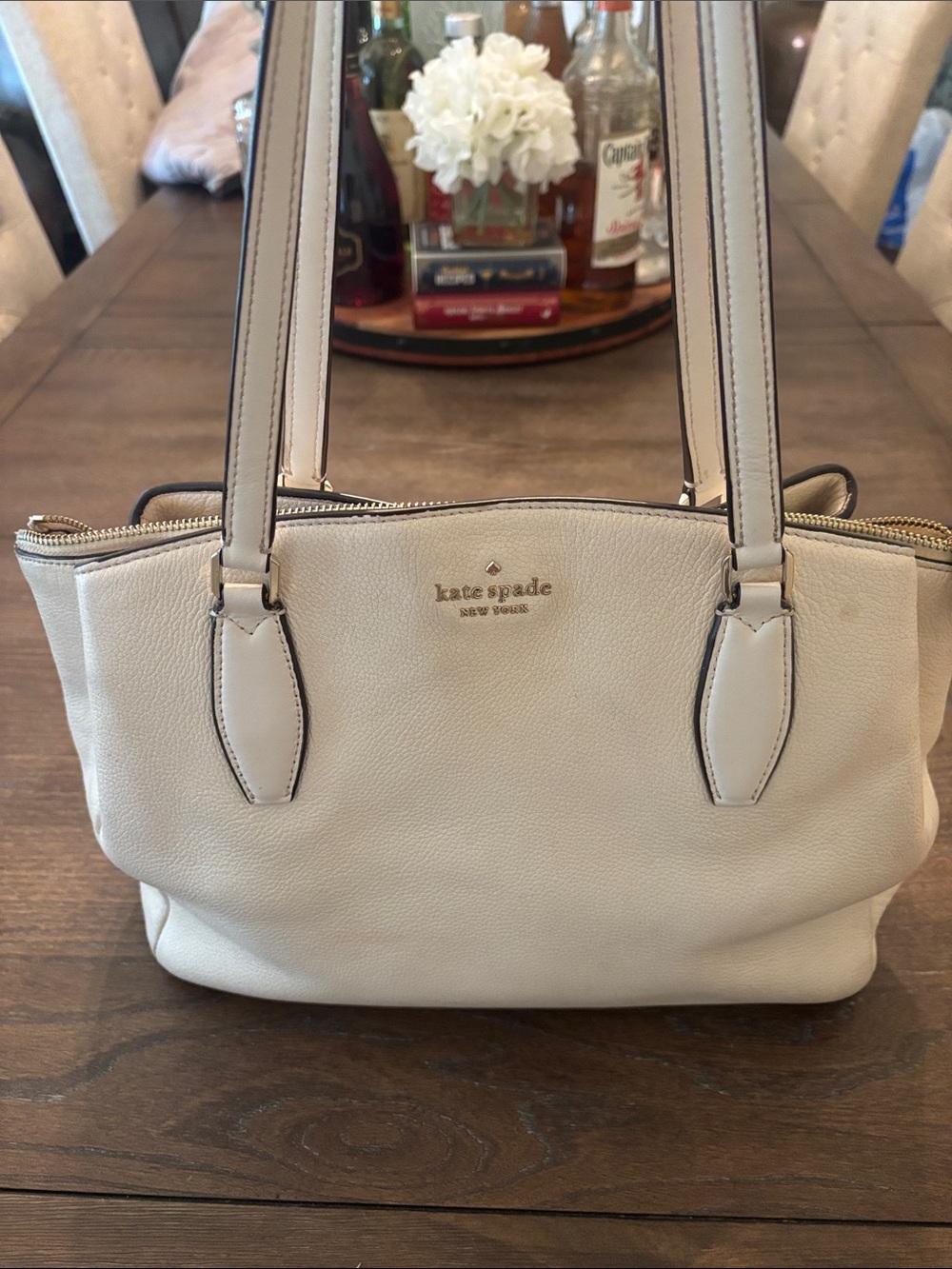 kate spade cream leather shoulder tote